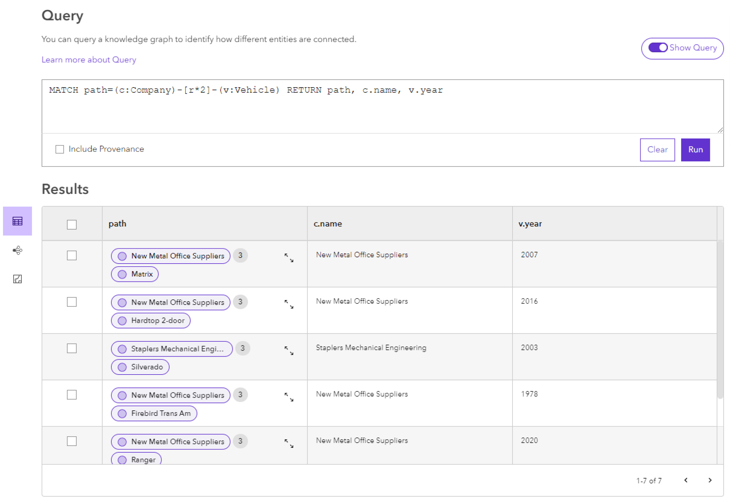 Result of a query that returns a path as well as properties of specific entities within that path. Result of a query that returns a path as well as properties of specific entities within that path.